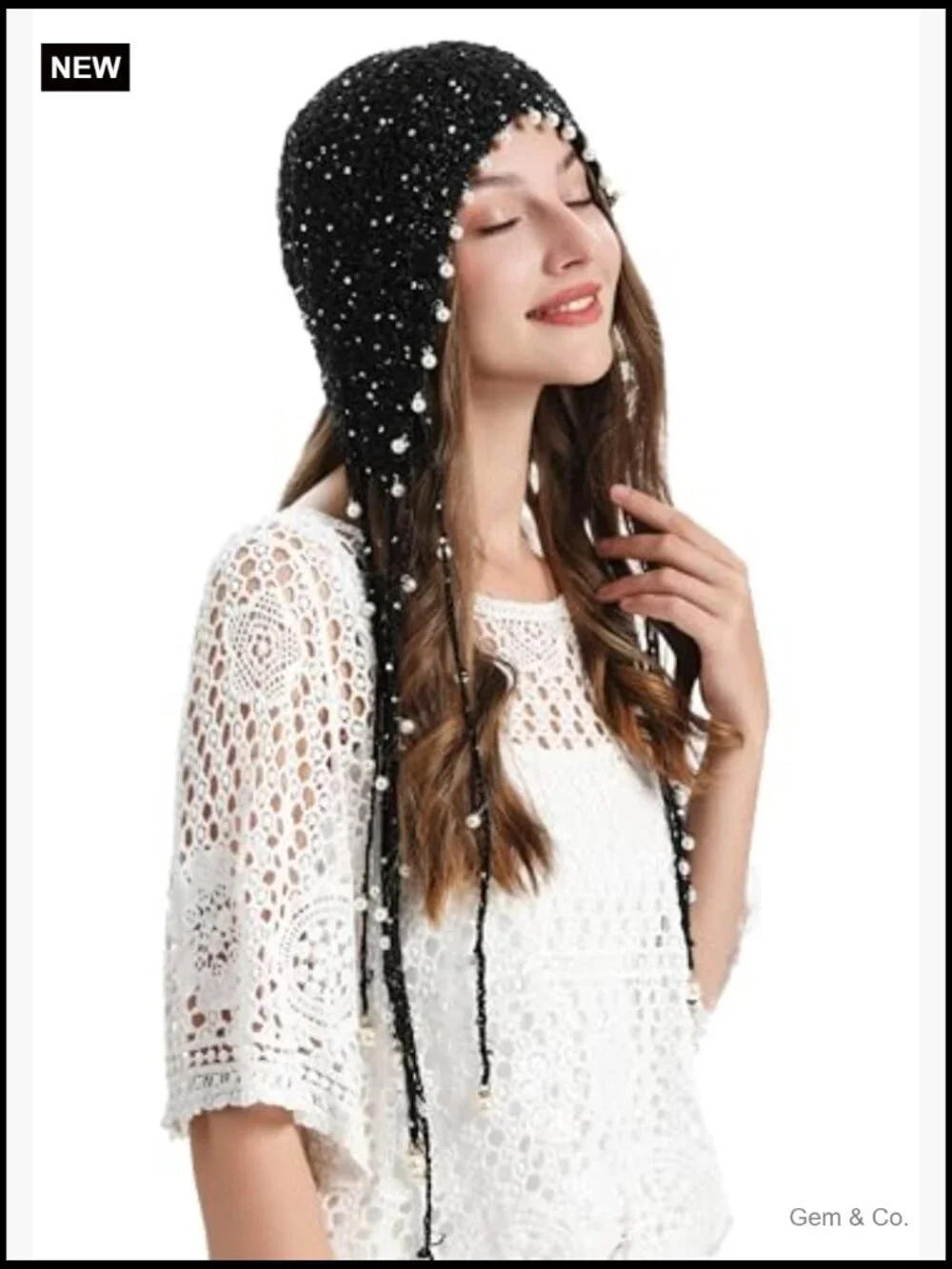 Women's Cotton Crochet Slouchy Beanie Hat with Tassel Handmade Knit Skull Cap